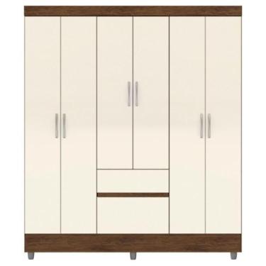 Imagem de Guarda Roupa Casal 6 Portas 2 Gavetas 153Cm Imbuia Champanhe - MILANI 