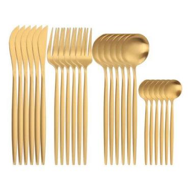 Imagem de Faqueiro Jogo de Talheres Jantar Dourado Aço Inoxidável Com Garfo Faca