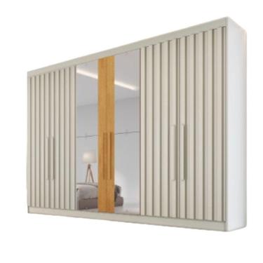 Imagem de Guarda Roupa 6 Portas Potente 4 Ripado Com Espelho 100% Mdf Off White/peroba