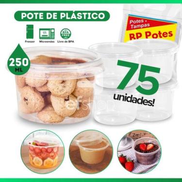 Imagem de 72 Potes Plástico 250ml Sorvete Bolachas Salgados Tampa Descartável BP