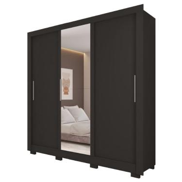 Imagem de Guarda Roupas Casal Com Espelho 3 Portas De Correr 2 Gavetas Vitória Preto Caemmum Preto