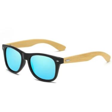 Imagem de Óculos De Sol Masculino Haste Bambu Madeira(Azul)