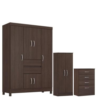 Imagem de Guarda Roupa Casal Ecom 2 Com Multiuso Viena Com Cômoda Astral Café - Demóbile