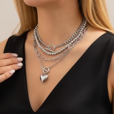 Imagem de Colar feminino em camadas, 4 peças, colar de ouro grosso, corrente de clipe de papel, pérola, espinha de peixe, gargantilha, F, Metal, Sem Pedra Preciosa