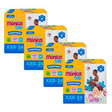 Imagem de Kit 4 Fralda Shortinho Turma da Mônica Baby Tamanho XXG com 24 Fraldas Descartáveis