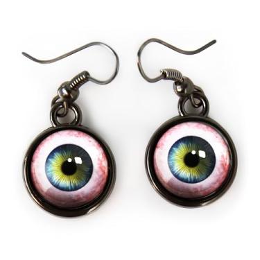 Imagem de Brincos de olho humano - Brincos de fantasia com pingente de taxidermia olho de boneca azul 22, Small, Liga de aço, Sem pedra preciosa
