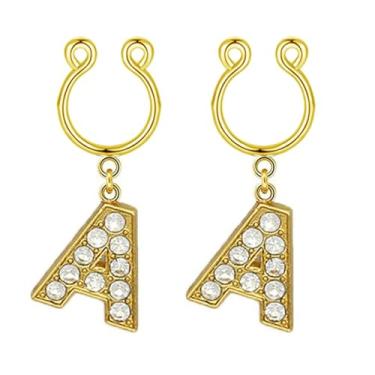 Imagem de 2 peças de anéis de mamilo falsos nome letra inicial grampos de mamilo para mulheres não piercing iniciante zircônia cúbica não piercing joia de mamilo, Metal, Zircônia cúbica