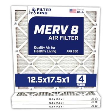 Imagem de Filter King Filtro de ar 12,5 x 17,5 x 1 | Pacote com 4 | Filtros de forno A/C plissados MERV 8 HVAC | Feito nos EUA | Tamanho real: 12,5 x 17,5 x 1,90 cm
