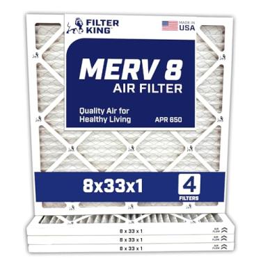 Imagem de Filter King Filtro de ar 8 x 33 x 1 | Pacote com 4 | Filtros de forno A/C plissados MERV 8 HVAC | Feito nos EUA | Tamanho real: 20 x 83 x 1,90 cm