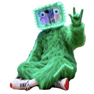 Imagem de Earthradius Fluffy LED TV Head Costume Green & Pink Furry Robot Outfit for Performances, Raves, Events (Green, XL)