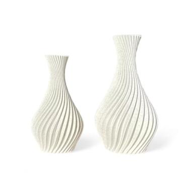 Imagem de Kit 2 Vasos Decorativos em Espiral, Branco, Design Moderno, Formato Geométrico, Peças para Decoração de Ambientes