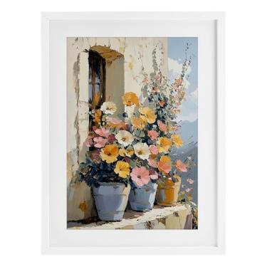 Imagem de Stupell Industries Flores coloridas na borda de pedra impressão emoldurada branca sob vidro, design por Gina Kelly, 20 x 14