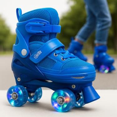 Imagem de Patins Infantil 4 Rodas Com Led Que Acendem com Movimento Patins Rosa Azul Menina Menino (Azul, 31-34)