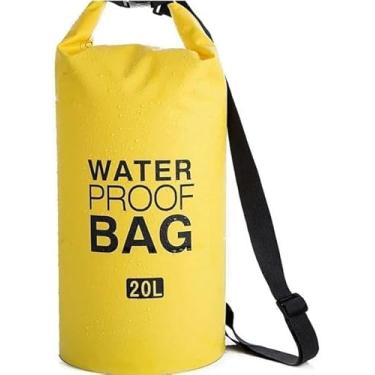 Imagem de Bolsa Mochila Impermeável 20L Saco Estanque PVC com Alça Ajustável – Camping, Praia, Caiaque, Pesca e Esportes Aquáticos – À Prova D’Água e Super Resistente| AMARELO
