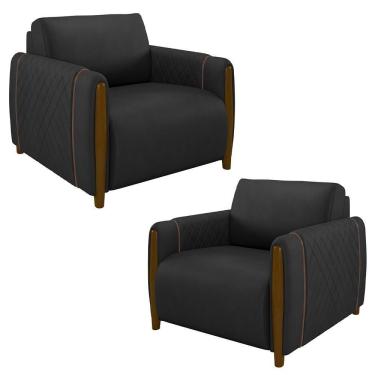 Imagem de Kit 2 Poltronas Decorativas Para Sala De Estar 98cm Amaranto M22 Pu Preto - Mpozenato