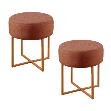 Imagem de Conjunto - 2 Puffs Banqueta Otávio Luxo Castellar Móbile Linho Terracota