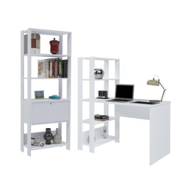 Imagem de Conjunto Home Office Match C/ Escrivaninha E Estante Branco Artely Branco