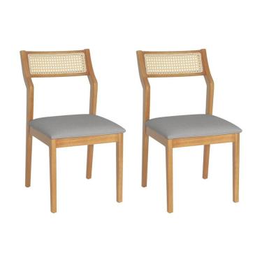 Imagem de Conjunto 2 Banquetas Lagum Jequitibá Terra Assento Linho Cinza Encosto Palha Sextavada