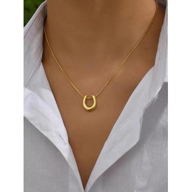 Imagem de Colar minimalista com pingente de ferradura banhado a ouro em forma de U, corrente geométrica de cobra, colar hipoalergênico, retrô, vintage, conjunto completo, joias, festa, presente de aniversário