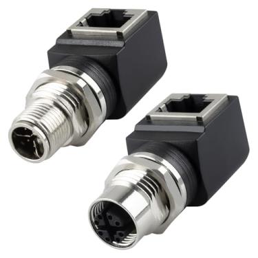 Imagem de Lonlonty Adaptador RJ45 para M12 X codificado de 8 pinos, M12 macho fêmea para conector fêmea RJ45 X-Code IP68 blindado adaptador Ethernet industrial Cat6/Cat5 para sensor de câmera industrial Basler