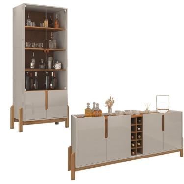Imagem de Aparador Buffet 190 Com Cristaleira Lizz Pés Madeira Maciça Off White/cedro