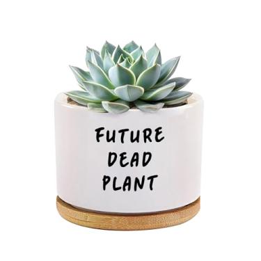 Imagem de Future Dead Plant Presente Engraçado para Amantes de Plantas para Mamãe, Pai, Irmã, Tia, Jardineira, Jardinagem, Jardim, Amantes de Vaso de Cerâmica, Vaso de Plantas Suculentas com Bandeja de Bambu