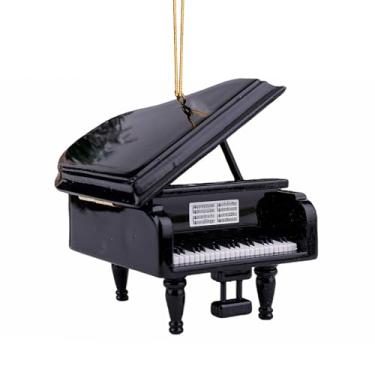 Imagem de Dselvgvu Cordas de madeira de 8 cm miniatura enfeite de pendurar piano de cauda mini instrumento musical réplica música presentes de aniversário árvore de férias decoração de casa modelo de ornamento