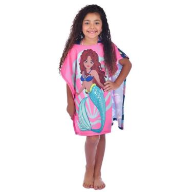 Imagem de Toalha Poncho Infantil com Capuz Sereia Marinho Everly-Feminino