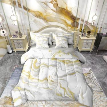 Imagem de Conjunto de edredom de mármore de 7 peças, conjunto de cama de casal ombré, minimalista, marmorizado, simples, moderno, decoração de casa, decoração de casa