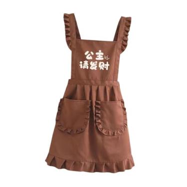 Imagem de Ｂｅｓｇａ de empregada retrô com babados e alça ajustável para uso doméstico, feminino, em cafés e cozinhas, com bolsos. Ideal para cozinhar assar, Marrom