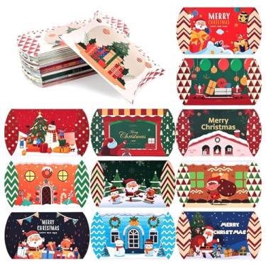 Imagem de VGOODALL 52 peças de caixas de travesseiro de Natal, porta-cartões de presente pequena caixa de petisco em 12 designs de natal para pequenos presentes suprimentos de festa 14 x 8 cm