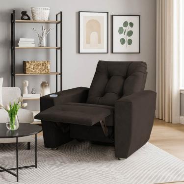 Imagem de Poltrona Do Papai Reclinável Suede Porta Copo Perola Marrom