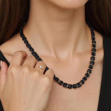 Imagem de Colar de aço inoxidável masculino com corrente bizantina de 6 mm, joia estilosa de 45 a 76 cm, One Size, Aço inoxidável, Sem Pedra Preciosa