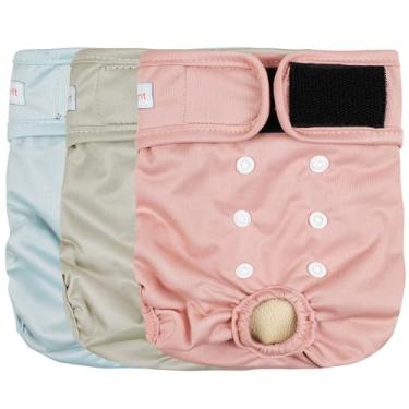 Imagem de Langsprit fraldas laváveis ​​para cães fêmeas (pacote com 3) - fraldas reutilizáveis ​​sem vazamento para cachorrinhos no período - calcinha térmica para cães altamente absorvente com botões