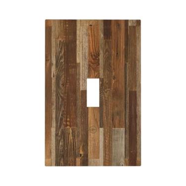 Imagem de Nadoabtm Placa decorativa para interruptor de luz rústica marrom grão de madeira 1 gangue placa de parede com interruptor único capas de tomada elétrica decoram capa de placa de interruptor para