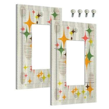 Imagem de Wmhusu Outlet Covers Mid Century Modern Retro Stars 1 Gang Wall Plate Single Rocker Light Switch Cover Decorativa GFCI Receptáculo Placa Elétrica para Decoração de Banheiro e Quarto (pacote com 2)