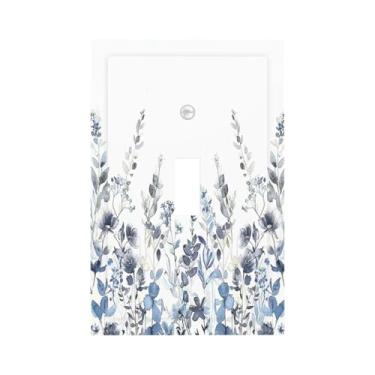 Imagem de Nadoabtm Capa decorativa para interruptor de luz azul claro folhas aquarela planta com 1 gangue dispositivo de alternância única placa elétrica placa decorativa placa de parede para quarto e banheiro