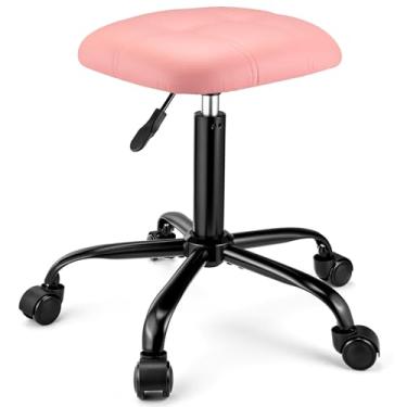 Imagem de FNZIR Banqueta quadrada com rodinhas, altura ajustável, banco giratório, cadeira de escritório, base estável