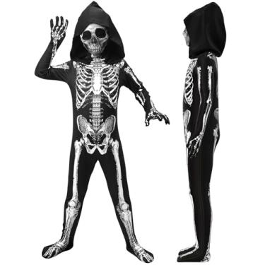 Imagem de ODESABO Skeleton Costume Kids,Halloween Scary Costume for Boys,Hooded Skeleton Jumpsuit with Mask for Kid Boy Girls (9-10 Years)