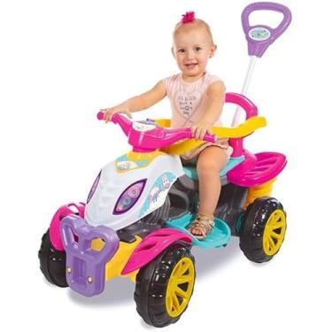 Imagem de Quadriciclo Infantil com Haste e Pedal para Menina, Carrinho de Passeio Rosa