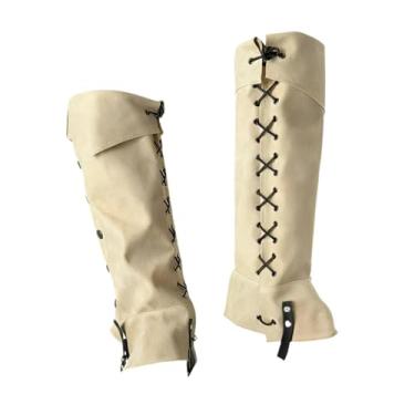 Imagem de YIJU Polainas de couro PU estilo gótico punk para botas de pirata medieval, Bege