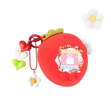 Imagem de BUBBLELOGUS Strawberry Bubble Protective Case for Tamagotchi Paradise, Soft TPU Silicone Cover with Faceplate, Flower Shaped Zoom Dial Cap & Charms Set, Anti-Scratch & Waterproof (Red)