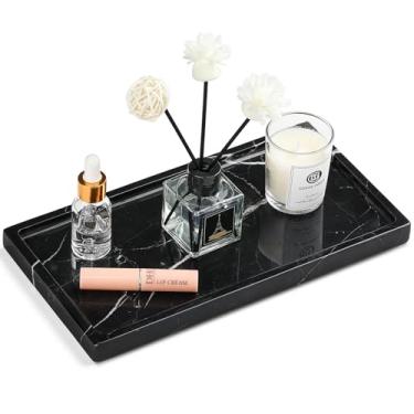 Imagem de Bandeja de banheiro de mármore natural – Bandeja de perfume Moujings genuína para decoração de casa, bandeja de mármore para banheiro organizador de bancada, lenços, velas, café, chave