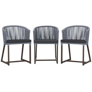 Imagem de 3 Cadeiras De Jantar Noronha Marrom Corda Náutica E11 Trama Prata