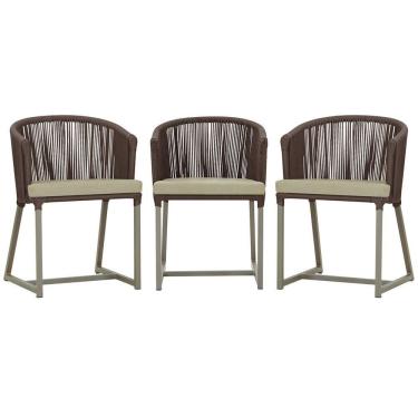 Imagem de 3 Cadeiras De Jantar Noronha Fendi Corda Náutica E7 Trama Marrom
