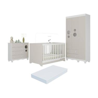 Imagem de Quarto de Bebê Completo com Berço Americano 3 em 1 Colchão Incluso Suspiro Multimóveis MP4640