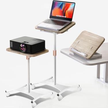 Imagem de Suporte para laptop giratório, piso e mesa de uso duplo 2 em 1, altura ajustável de 42 a 129 cm, com 4 rodízios bloqueáveis, mesa móvel pequena perfeita para casa, escritório, sala de reuniões, estudo