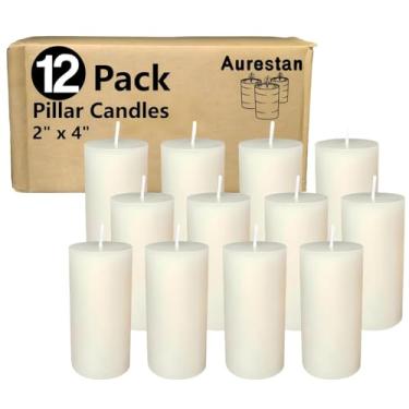 Imagem de Aurestan Pacote com 12 velas de pilar sem cheiro, 5 x 10 cm branco marfim clássico, 30 horas para decorações de casamento, centros de mesa, kit de emergência, jantar, reuniões domésticas e SPA