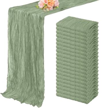 Imagem de Caminho de mesa de gaze verde sálvia 20 unidades de 3 m em tecido de gaze rústica de tecido de queijo para decoração de mesa de chá de bebê para casamento nupcial decoração de mesa de chá de bebê 50 x