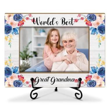 Imagem de Lesixur Moldura de madeira World's Best Great Grandma com suporte de ferro, os melhores presentes de netos, porta-retrato 10 x 15 cm para mesa de mesa, decoração de mesa de casa -016